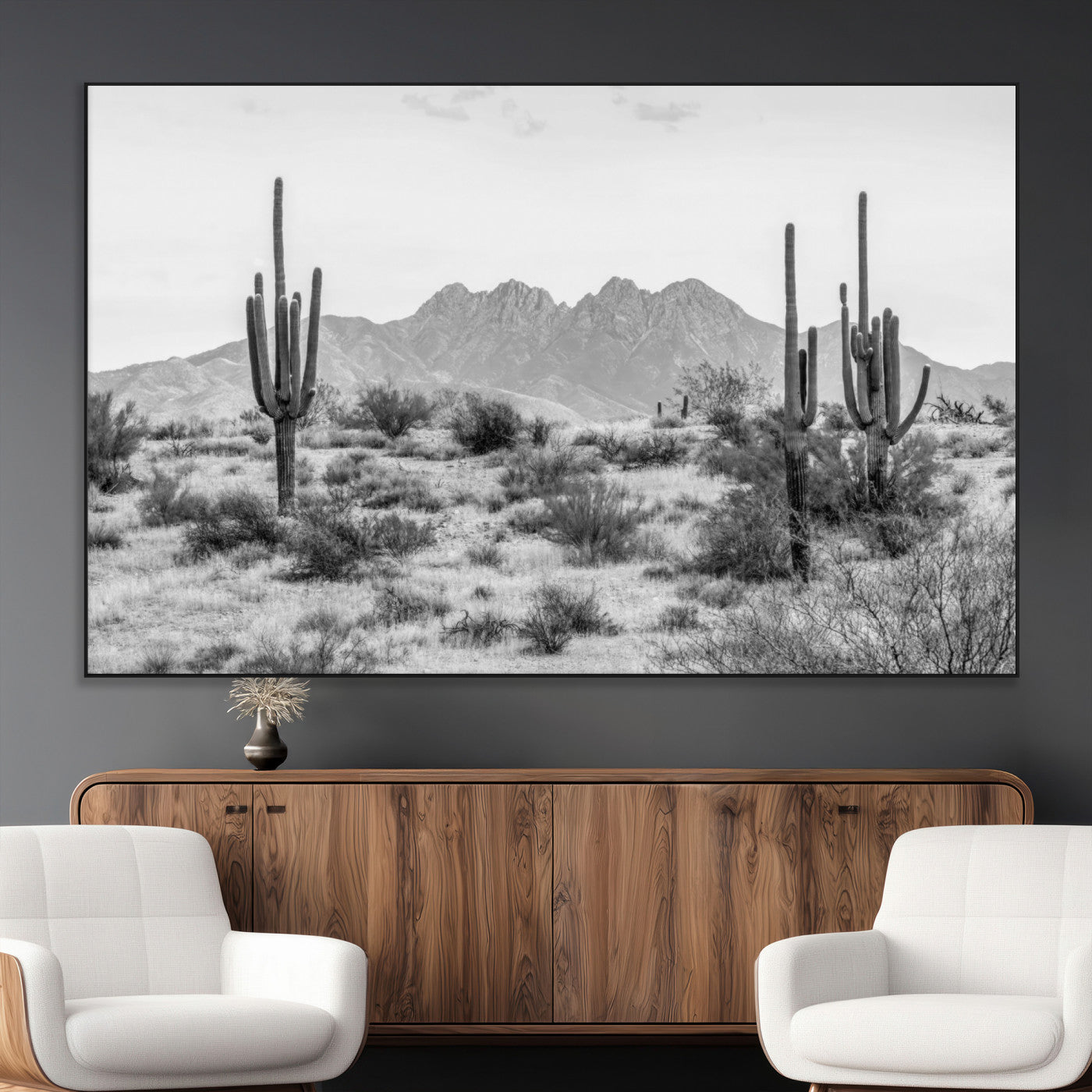 SEG-FC-51X34_Oversize - Black White Arizona Desert Canvas Wall Art Cactus Farmhouse Wall Art