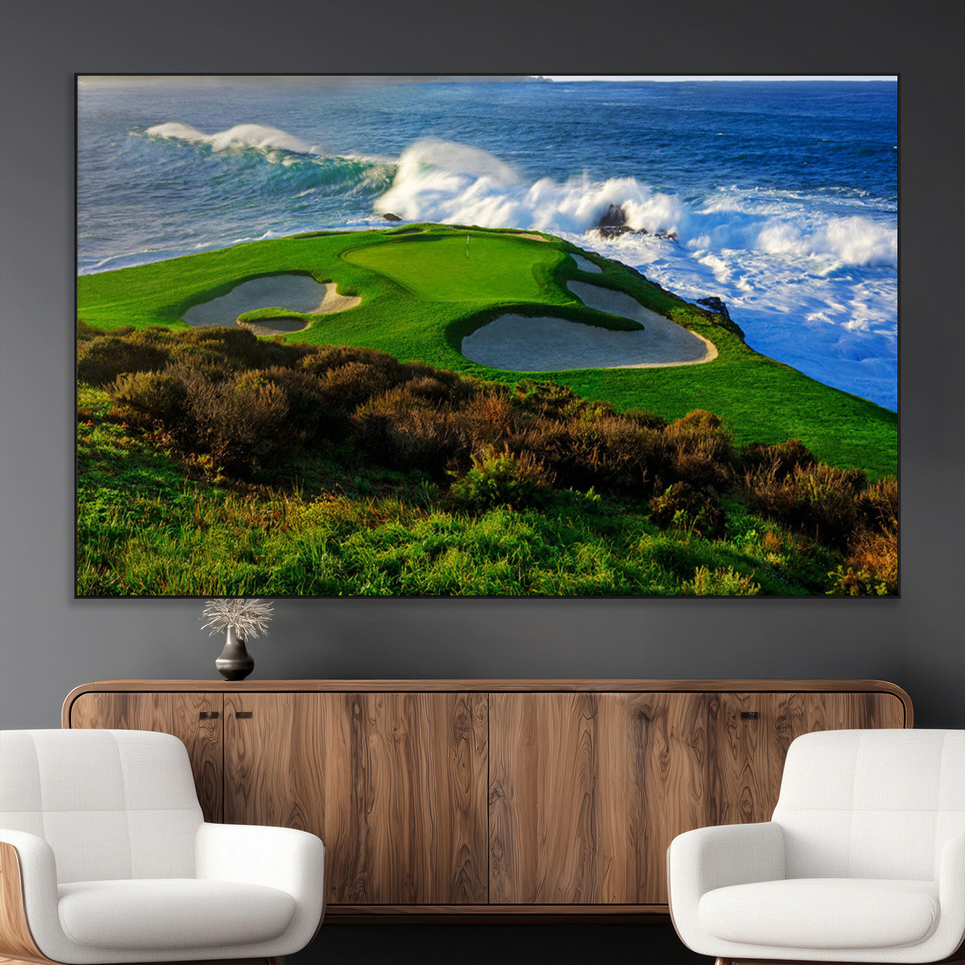 SEG-FC-51X34_Oversize - Ocean Cliffside Golf Course Green Waves Surf Sand Bunker Scenic Coastal Landscape Nature Wall Art