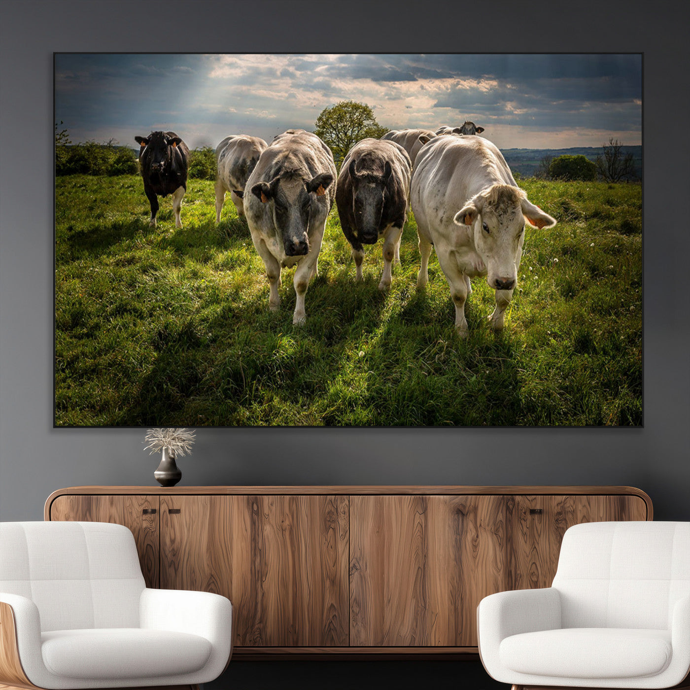 SEG-FC-51X34_Oversize - Grazing Cattle Herd Pasture Green Field Livestock Natural Farm Animals Rural Life Outdoor Wall Art