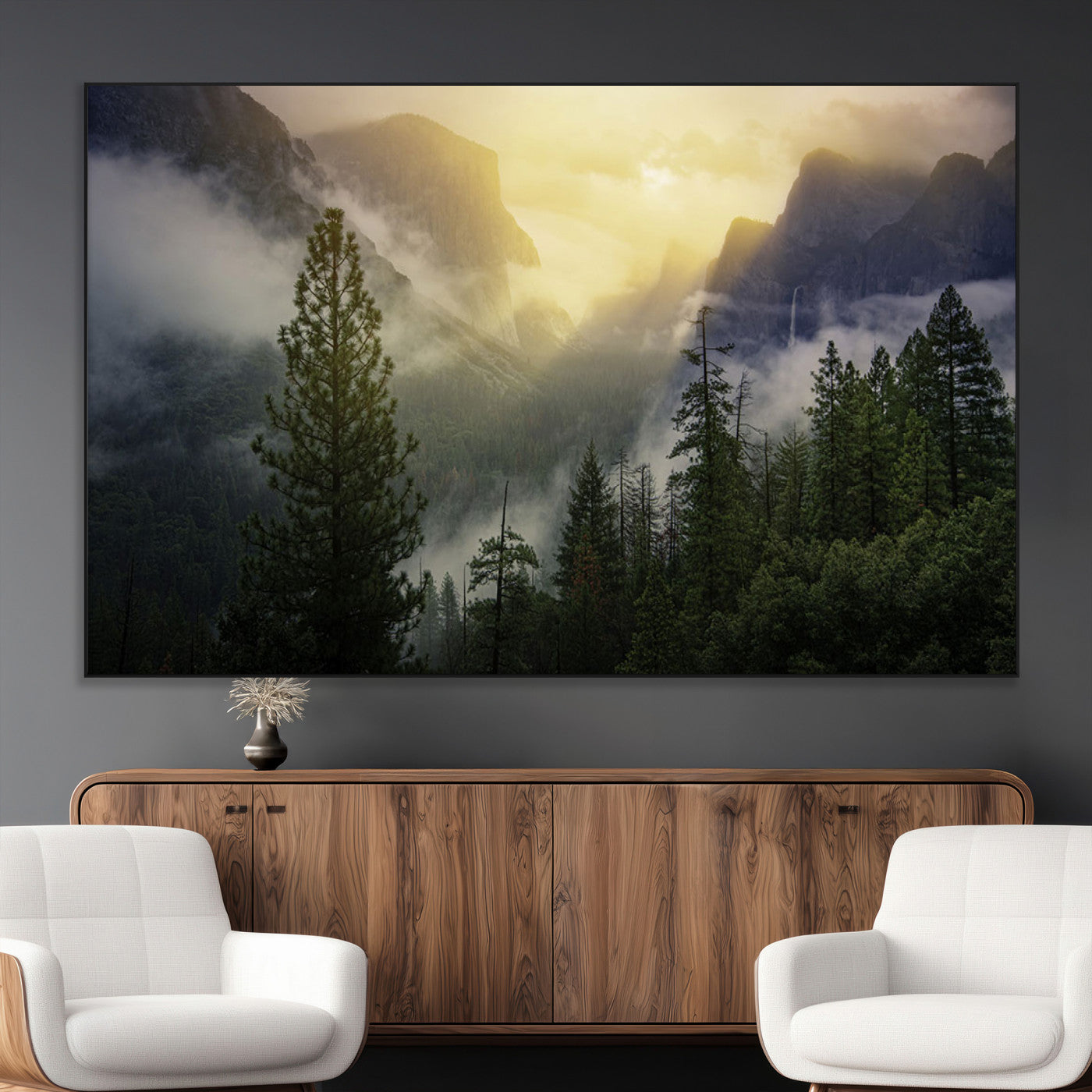 SEG-FC-51X34_Oversize - Misty Forest Sunrise Mountain Valley Pine Trees Foggy Landscape Nature Scenic Outdoors Calm Tranquil