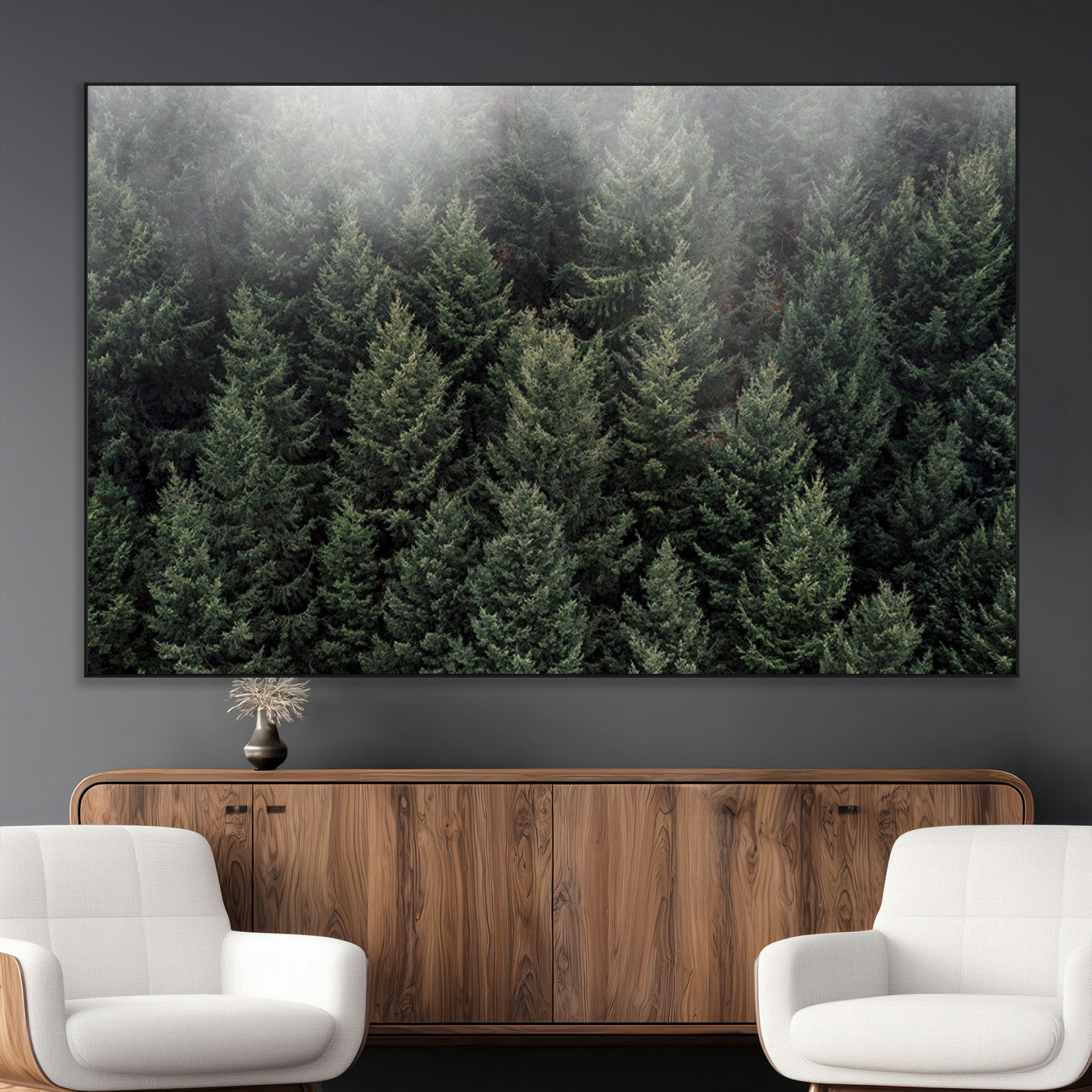 SEG-FC-51X34_Oversize - Dense Evergreen Forest Misty Morning Fog Pine Trees Woodland Nature Landscape Calm Peaceful Scenic