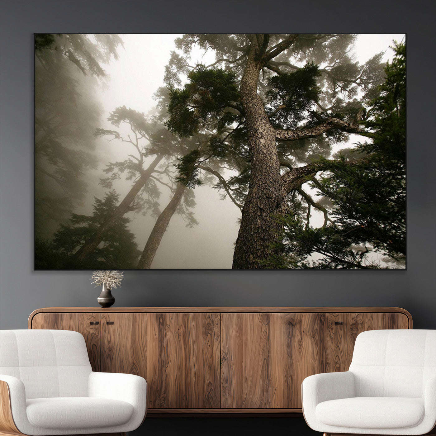 SEG-FC-51X34_Oversize - Misty Forest Tall Trees Foggy Atmosphere Nature Serenity Calm Wooded Landscape Tranquil Scene