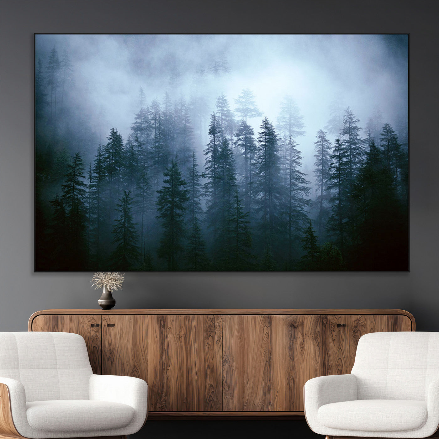 SEG-FC-51X34_Oversize - Foggy Evergreen Pines Mist Forest Blue Haze Moody Atmospheric Wilderness Nature Trees Scenic
