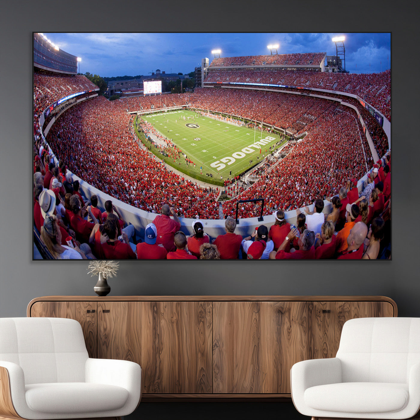 10244378-MGV-CV-36X24-Dooley Stadium Wall Art Print, Sports Arena Canvas Wall Art, Dooley Field at Sanford Stadium Canvas Print, Modern Athletic Field Art Printing