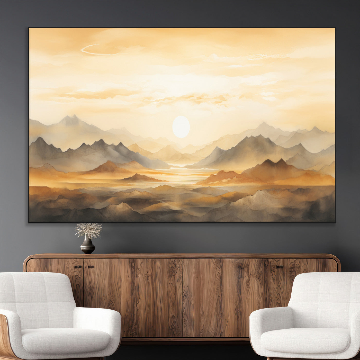Nihat1-29-MGV-CV-36X24-Sepia Color Abstract Mountain Wall Art Canvas Print