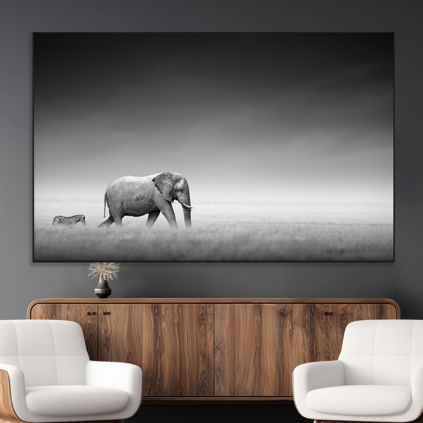 SEG-FC-51X34_Oversize - Elephand and Zebra Wall Art Canvas Print, Modern Artwork