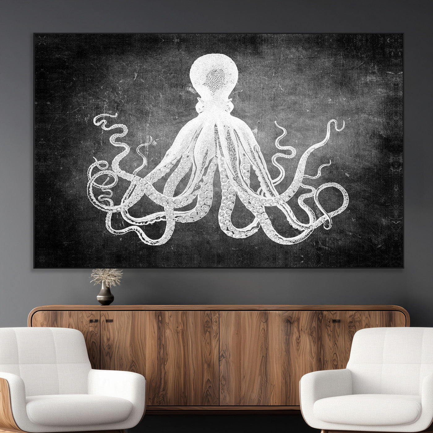 SEG-FC-51X34_Oversize - Black White Octopus Wall Art Canvas Print