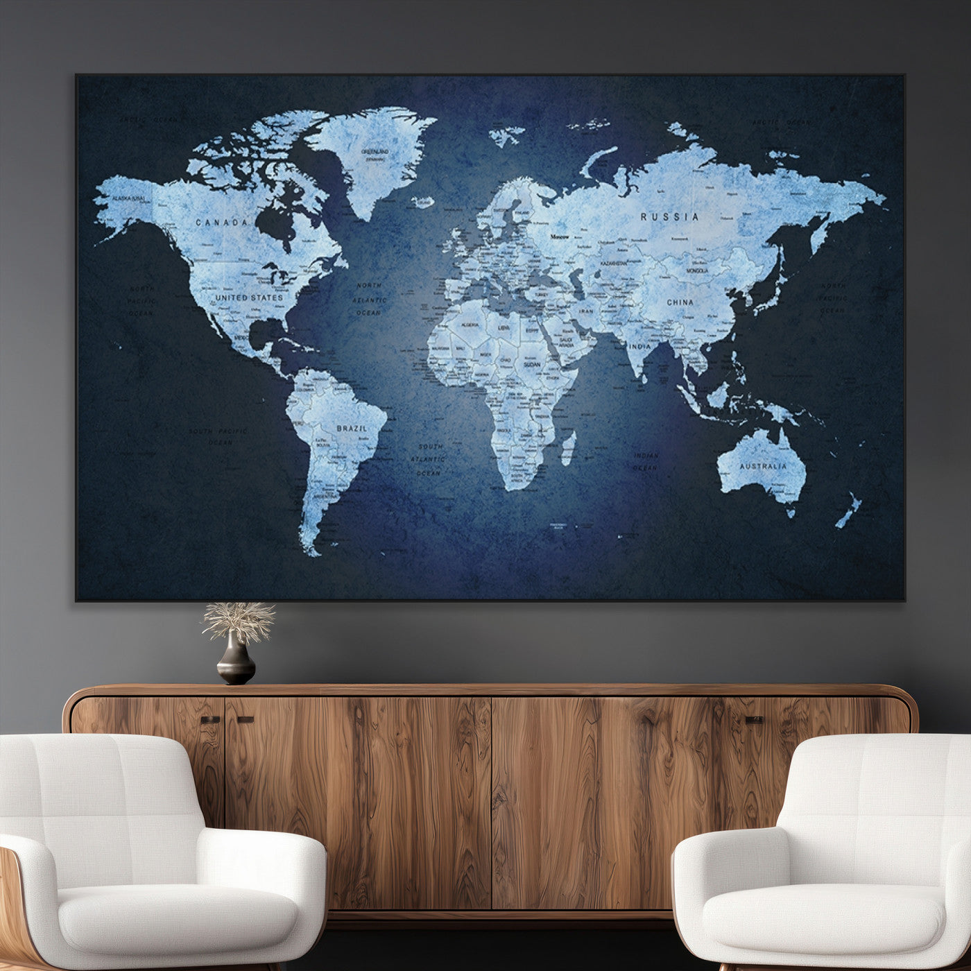 SEG-FC-51X34_Oversize - Push Pin World Map Canvas Print – Framed Wall Art for Couples to Track Their Travels – Anniversary