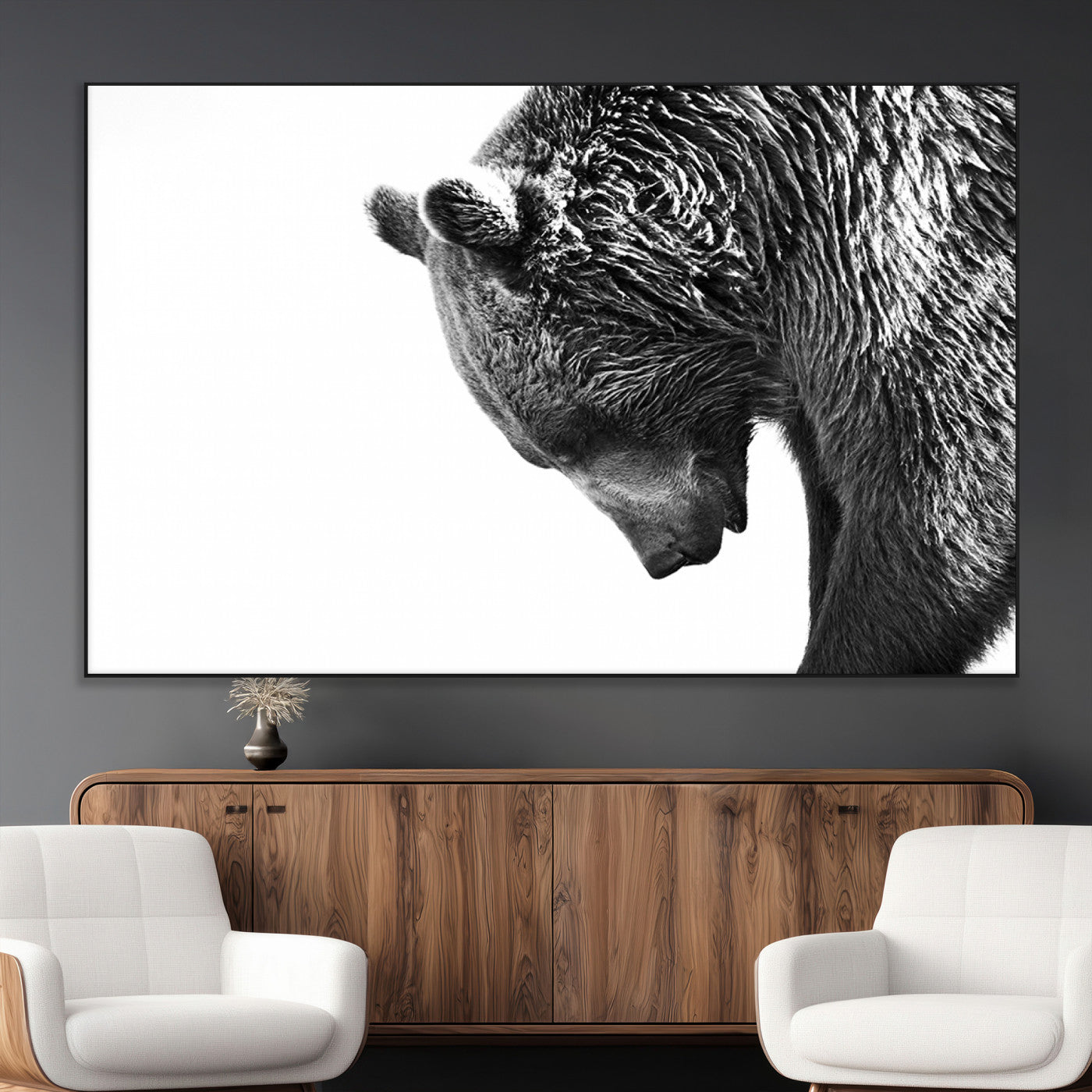 SEG-FC-51X34_Oversize - Black and White Grizzly 399 Bear Canvas Print Wall Art | Large Wildlife Canvas Print for Living
