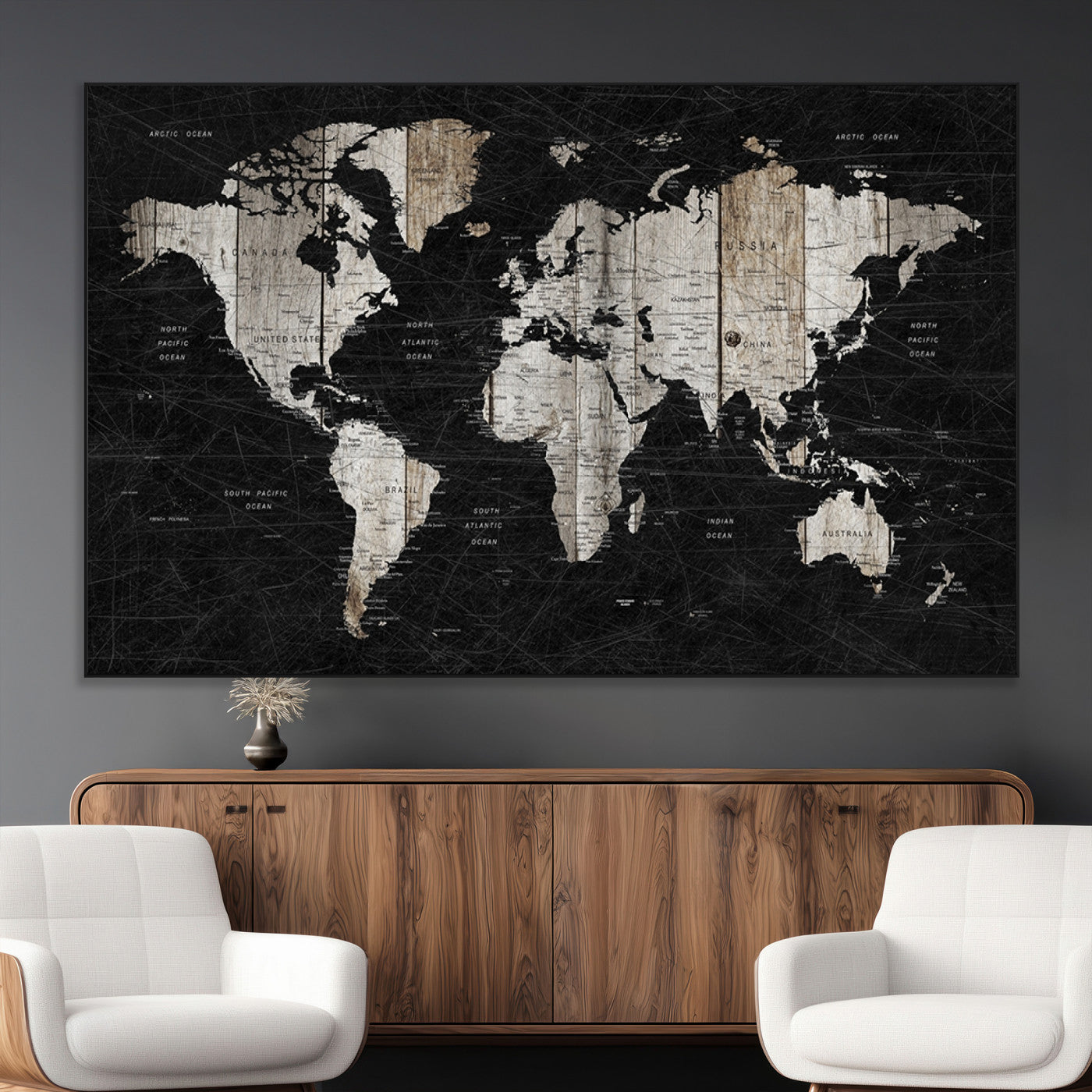 SEG-FC-51X34_Oversize - Push Pin World Map Canvas Print – Framed Wall Art for Couples to Track Their Travels – Anniversary