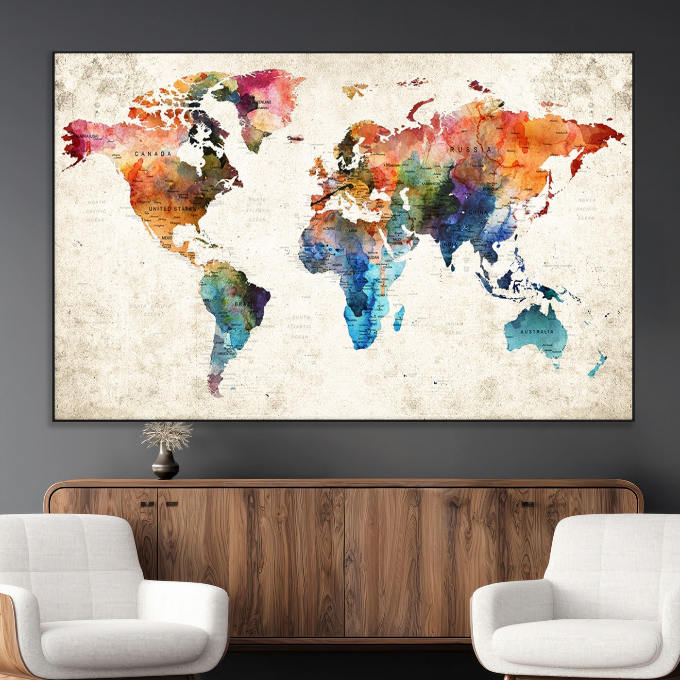 SEG-FC-51X34_Oversize - Push Pin World Map Canvas Print – Framed Wall Art for Couples to Track Their Travels – Anniversary