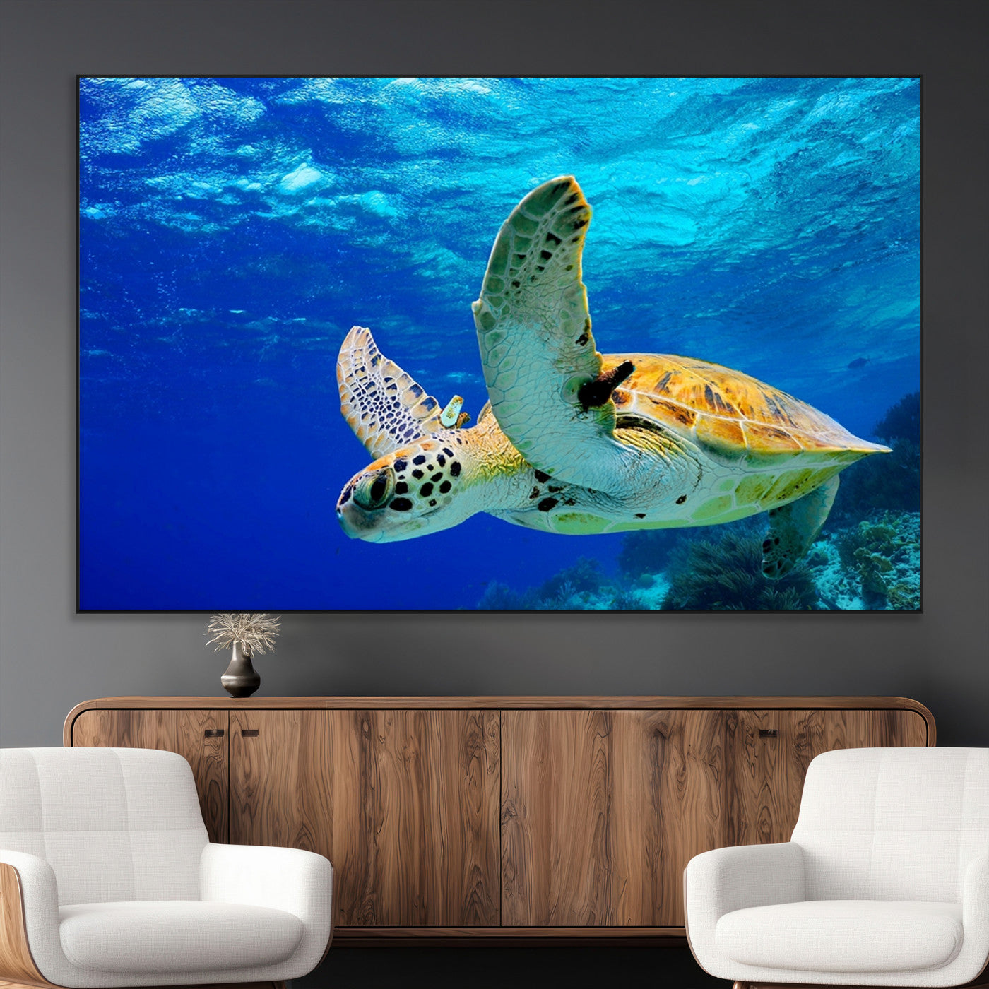 SEG-FC-51X34_Oversize - Sea Turtle Wall Art Canvas Print, Sea life in the Ocean Wall Art Printing