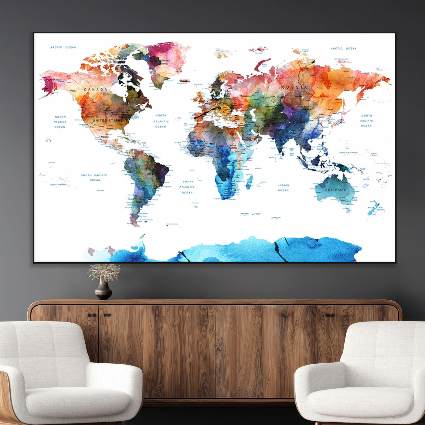 SEG-FC-51X34_Oversize - Push Pin World Map Canvas Print – Framed Wall Art for Couples to Track Their Travels – Anniversary
