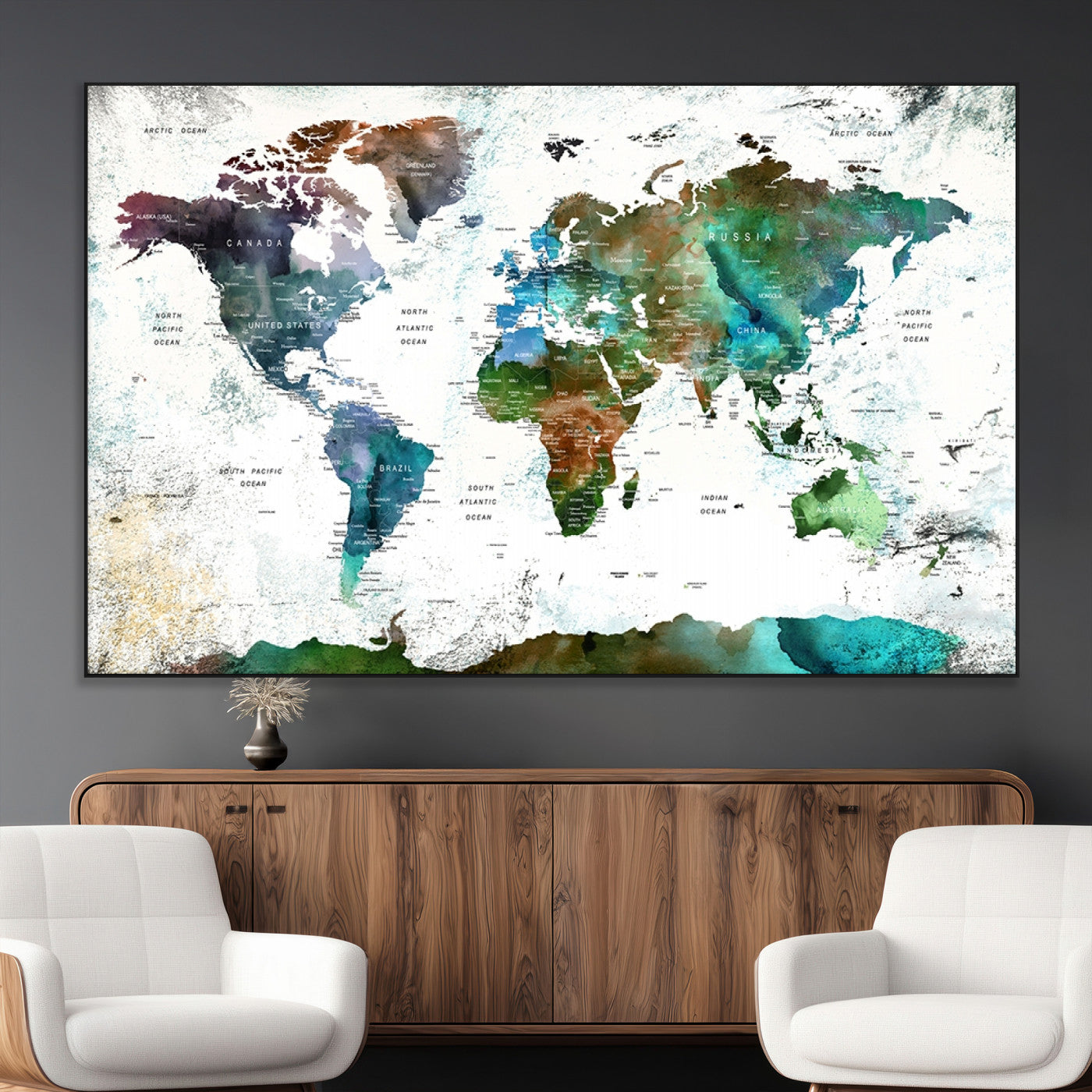 SEG-FC-51X34_Oversize - Push Pin World Map Canvas Print – Framed Wall Art for Couples to Track Their Travels – Anniversary