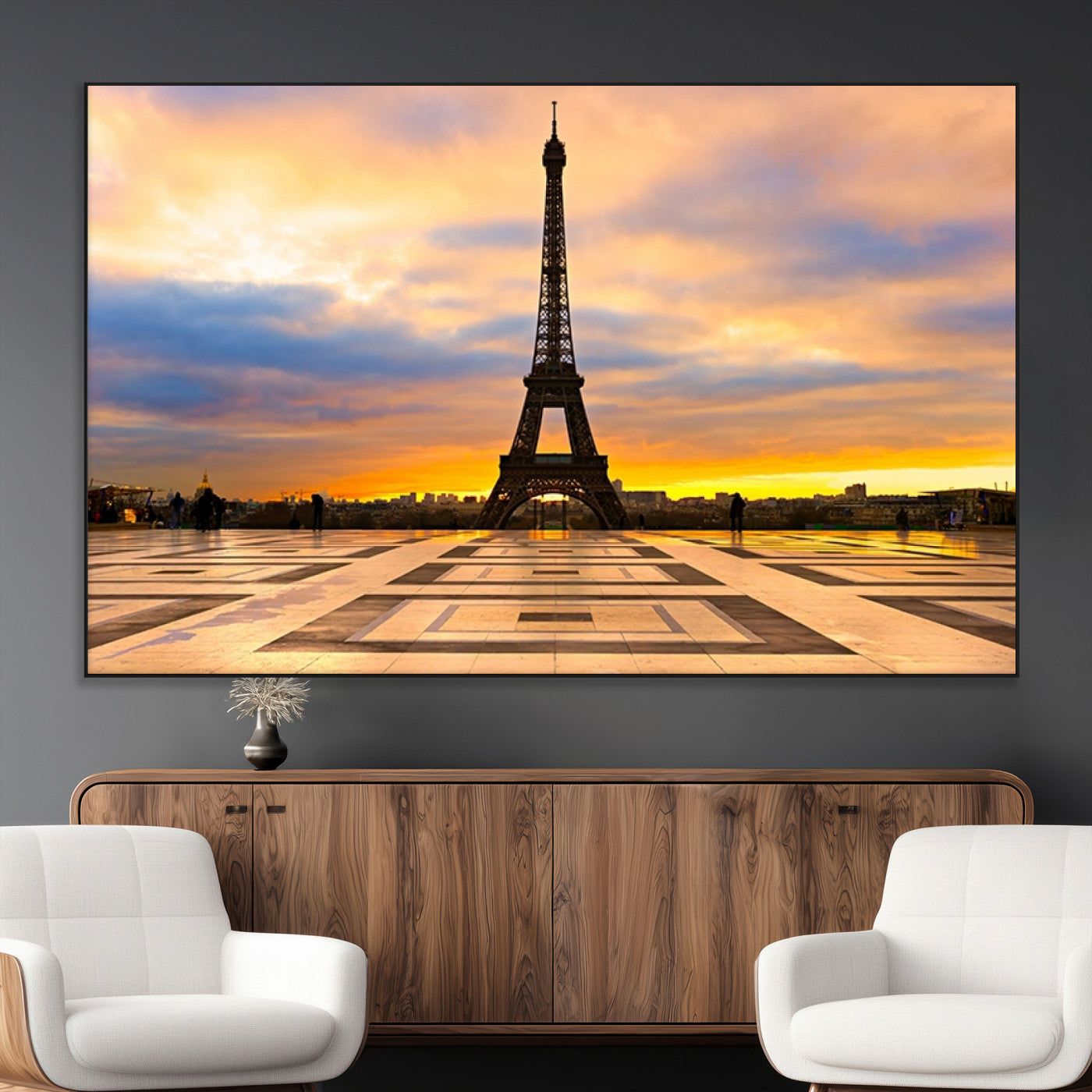 SEG-FC-51X34_Oversize - Paris Eiffel Tower Sunset Canvas Wall Art Print - Iconic Landmark Decor with Vibrant Colors