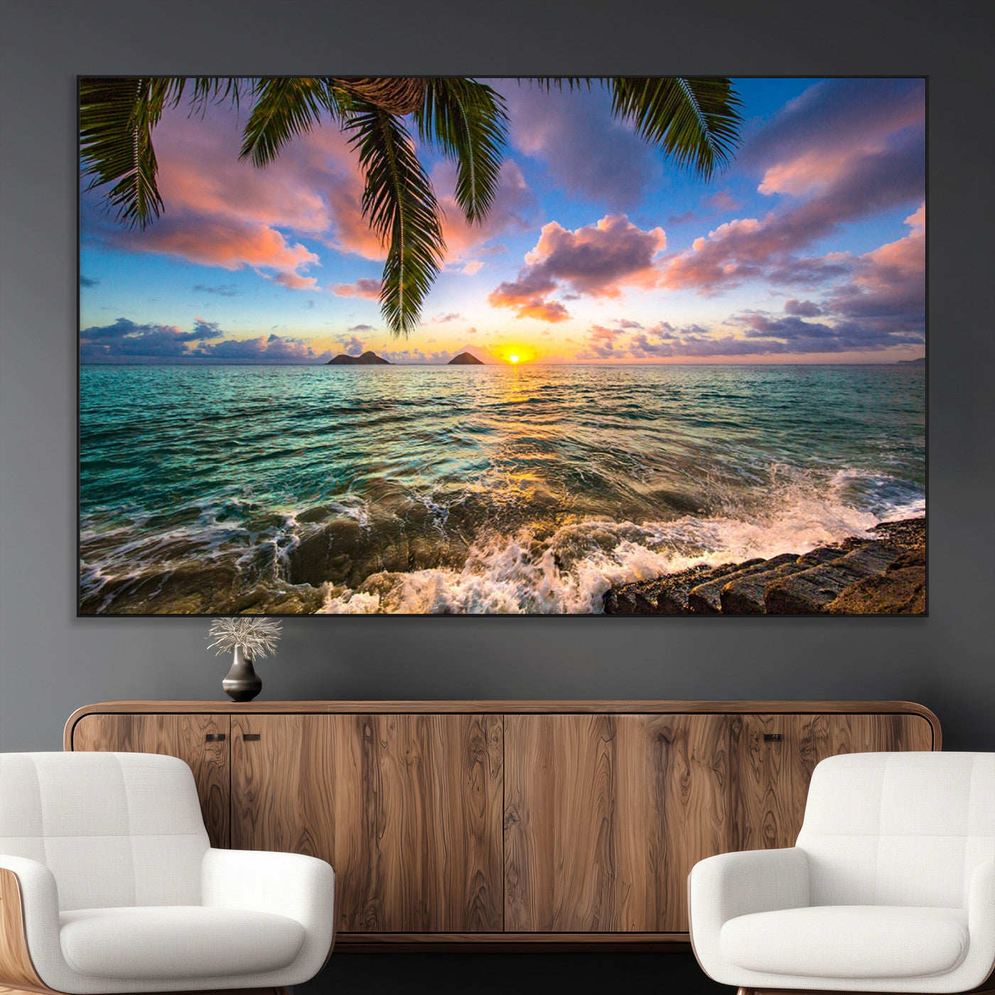 SEG-FC-51X34_Oversize - Framed Tropical Sunset Art Canvas Print