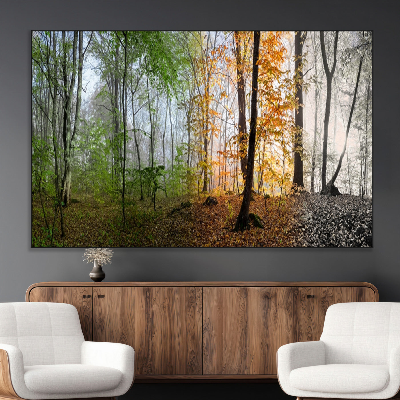 SEG-FC-51X34_Oversize - Four Seasons Wall Art Forest Canvas Print – Triptych Seasonal Nature Print – Landscape Decor for