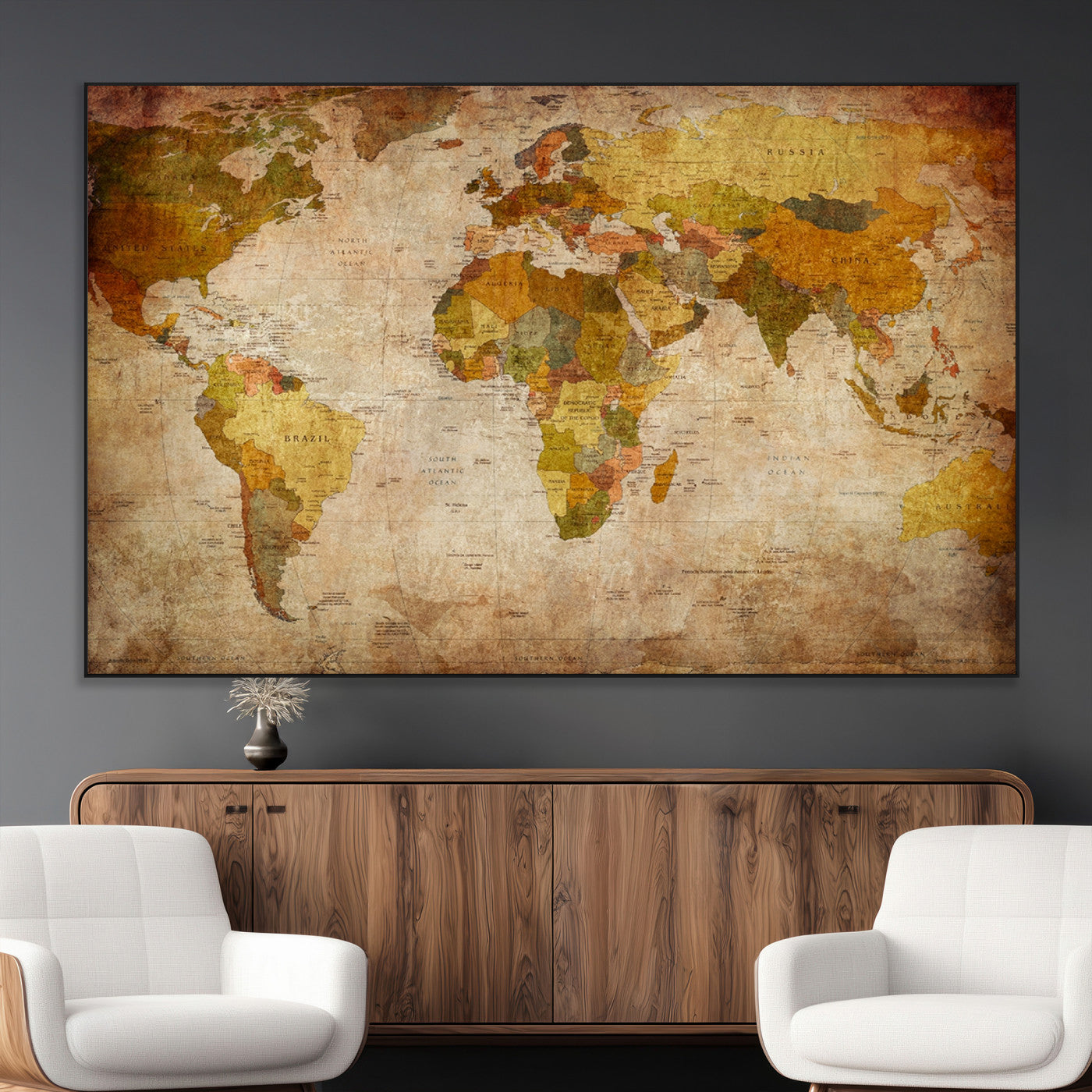 SEG-FC-51X34_Oversize - Push Pin World Map Canvas Print – Framed Wall Art for Couples to Track Their Travels – Anniversary