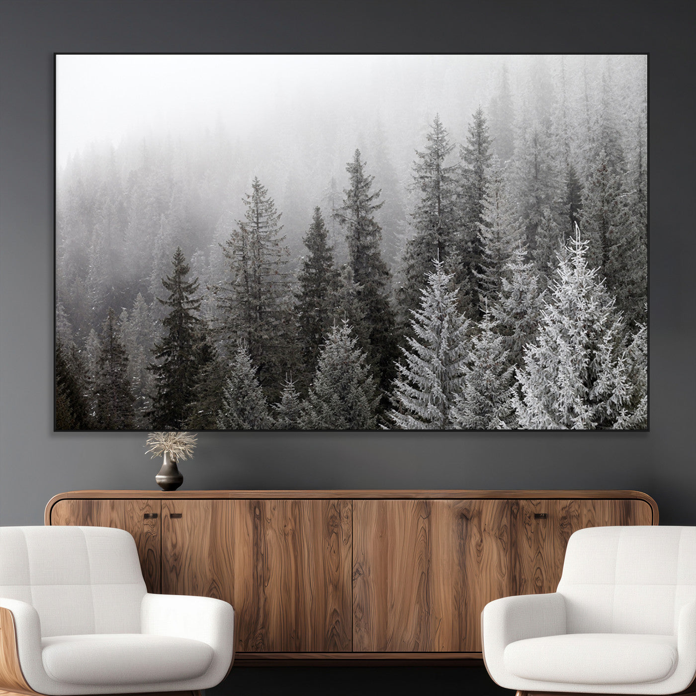 SEG-FC-51X34_Oversize - Big Foggy Forest and Misty Trees Forest Wall Art Canvas Print