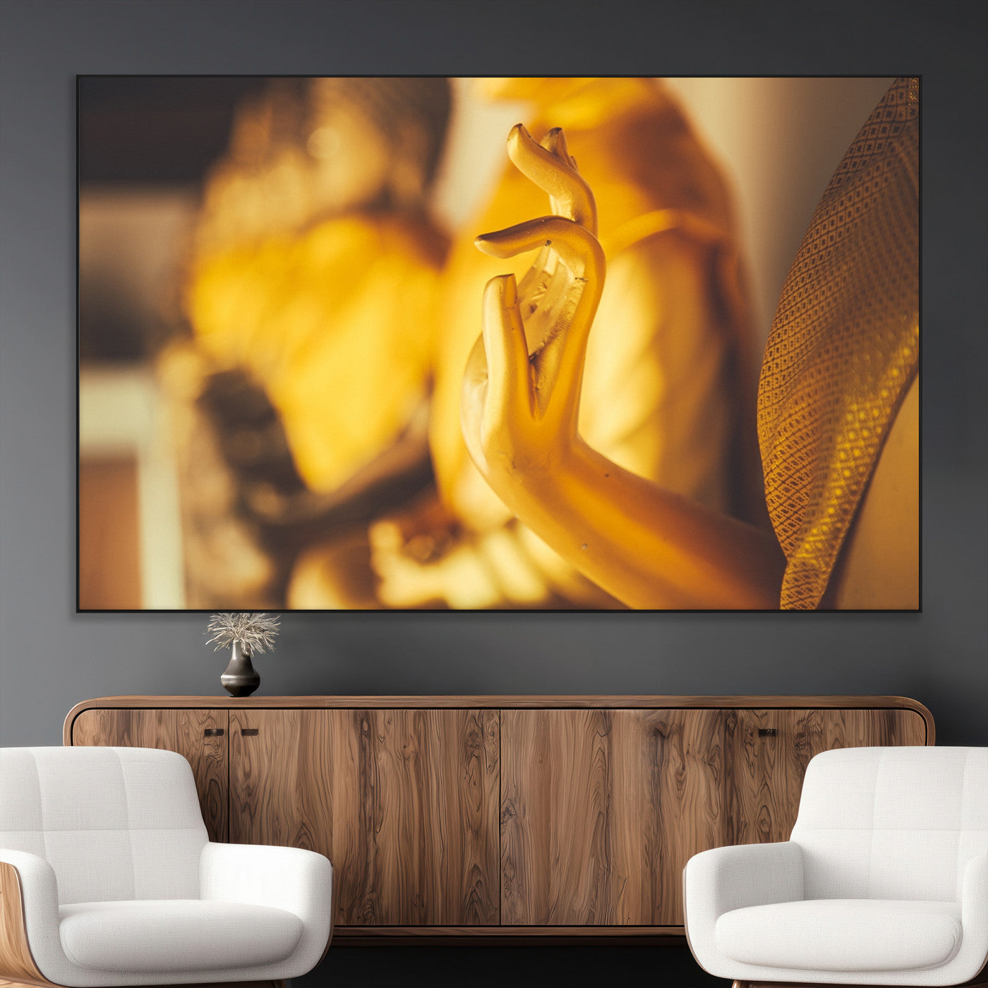 -Gold Buddha Statue Hands Wall Art Canvas Print