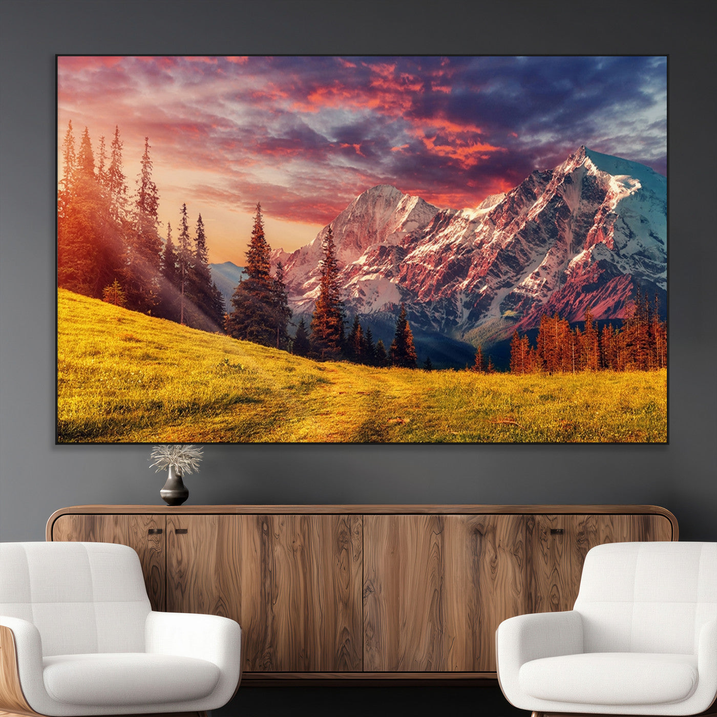 SEG-FC-51X34_Oversize - Mountain and Daylight Red Sunset Wall Art Canvas Print