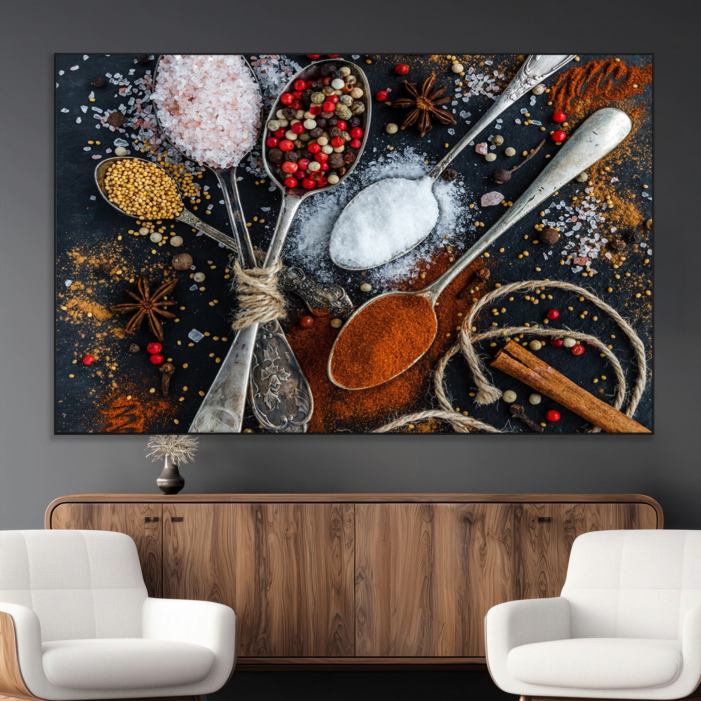 SEG-FC-51X34_Oversize - Spices and Seasonings Canvas Wall Art – Colorful Triptych Kitchen Decor – Culinary Art for Dining