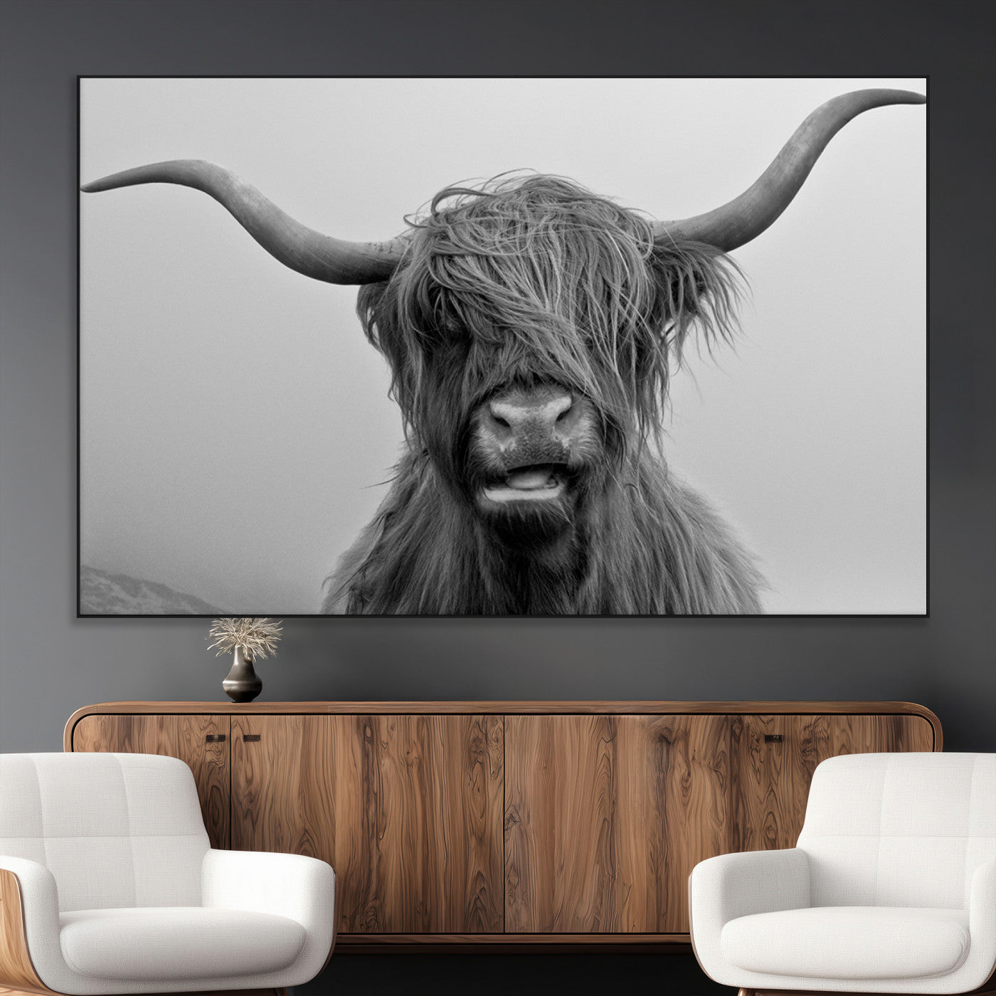 SEG-FC-51X34_Oversize - Texas Cow Wall Art Canvas, Texas Longhorn Cattle Canvas Print