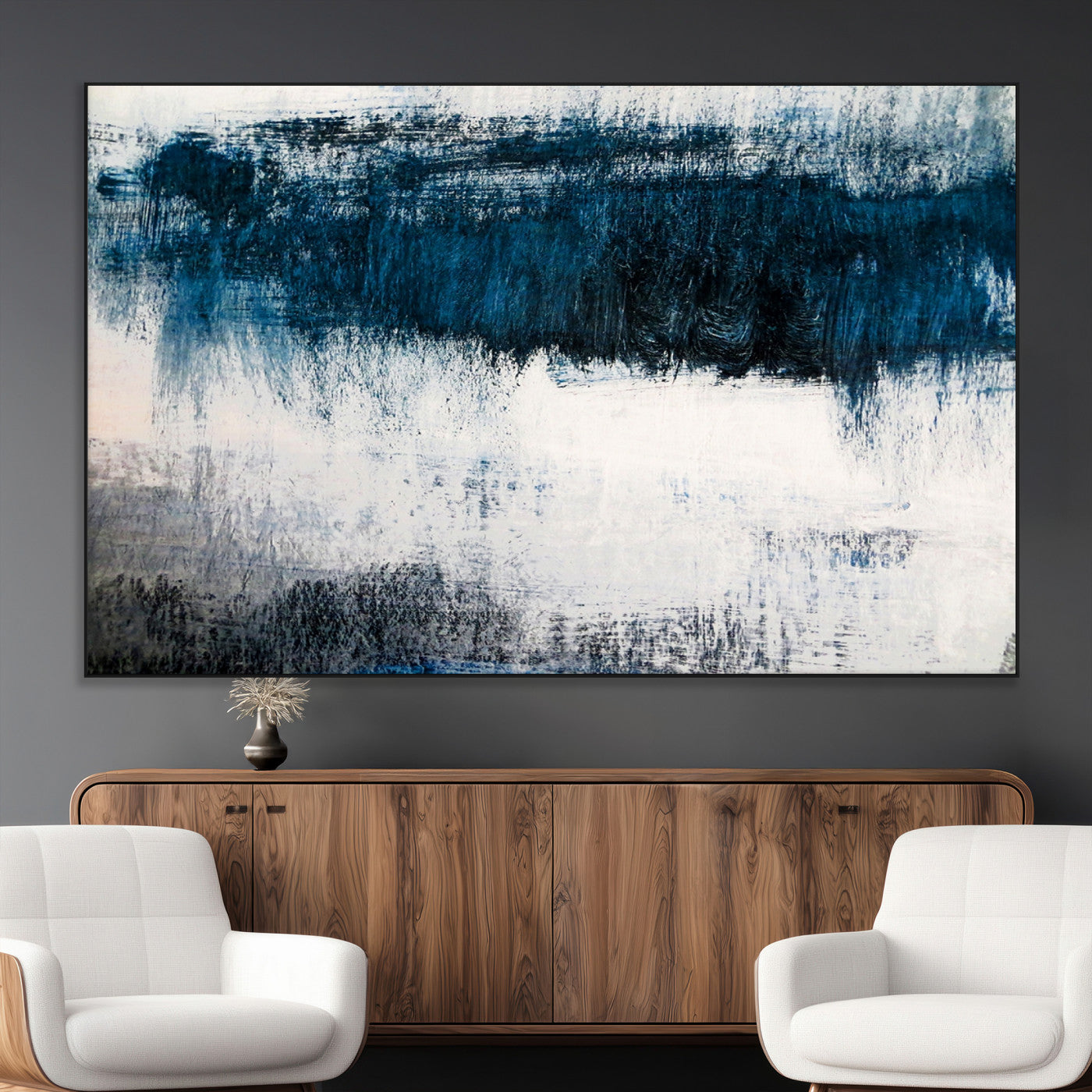 SEG-FC-51X34_Oversize - Abstract Blue and White Canvas Art | Large Wall Art for Modern Living Room Decor | Minimalist