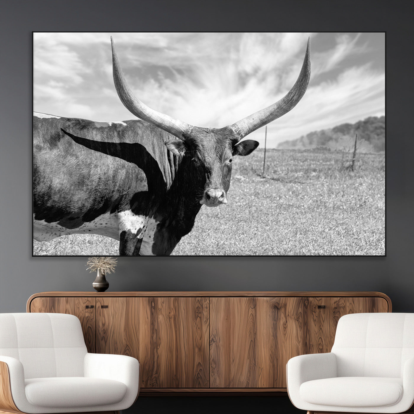 SEG-FC-51X34_Oversize - Longhorn Wall Art Canvas Print, Framed Ranch Wall Art Canvas Print