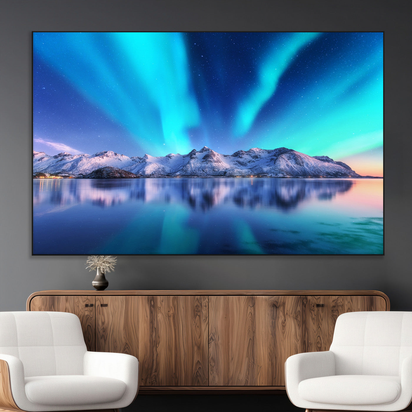 SEG-FC-51X34_Oversize - Northern Lights above Mountain Wall Art, Northern Lights Wall Art Canvas Print
