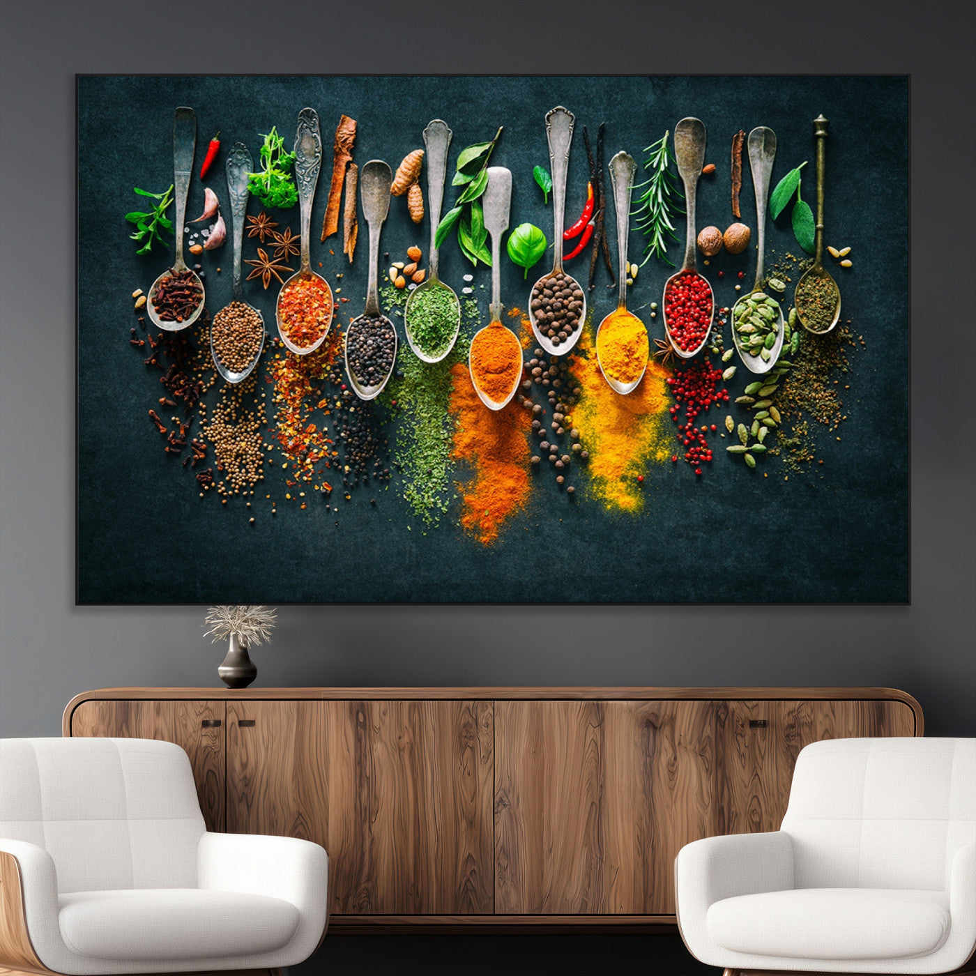 SEG-FC-51X34_Oversize - Colorful Spices Canvas Wall Art – Vibrant Kitchen Decor Triptych – Culinary Art Print for Dining