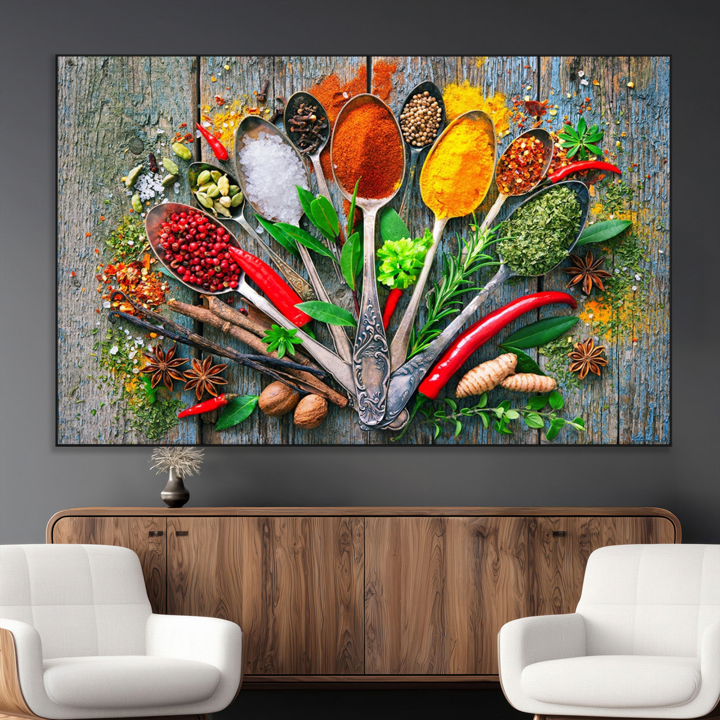 SEG-FC-51X34_Oversize - Spoonful of Spices Cooking Wall Art Canvas Print - Vibrant Kitchen Decor Triptych – Culinary Art