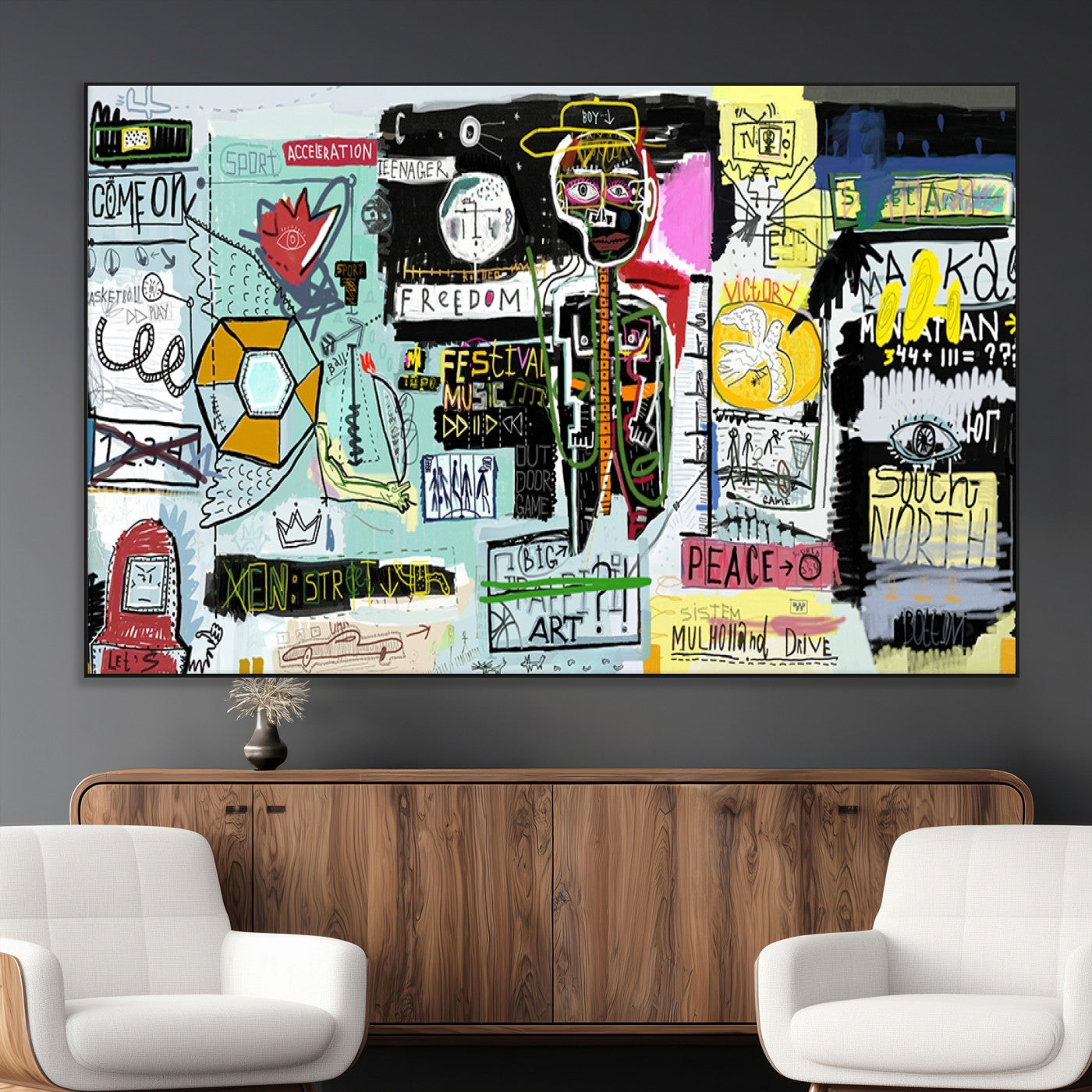 SEG-FC-51X34_Oversize - Abstract Graffiti Canvas Street Art-Inspired Graffiti Triptych Canvas – Modern Abstract Wall Art for