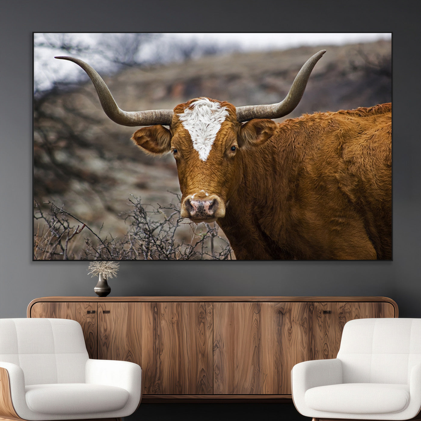 SEG-FC-51X34_Oversize - Texas Longhorn Canvas Wall Art - Longhorn Steer Canvas Wall Art Print- Rustic Western Animal Print,