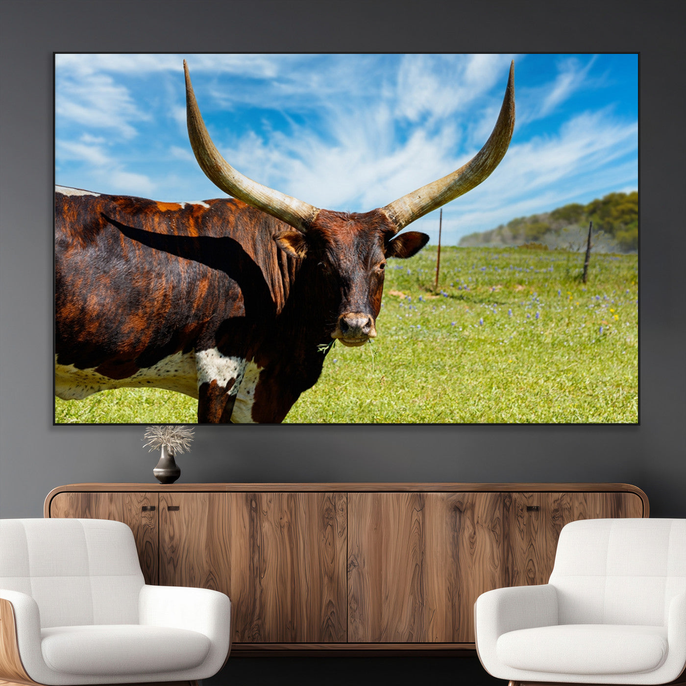 SEG-FC-51X34_Oversize - Longhorn and Cow Wall Art, Country Cow Wall Decor Canvas Print