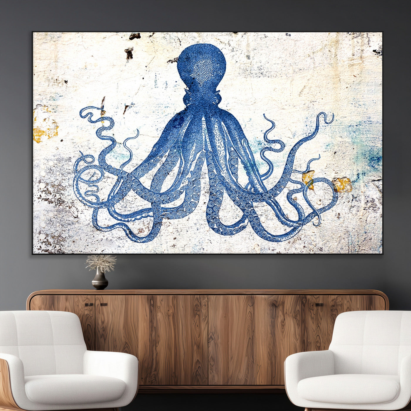 SEG-FC-51X34_Oversize - Octopus Canvas Wall Art | Coastal Marine Life Artwork for Living Room, Bedroom, or Office |