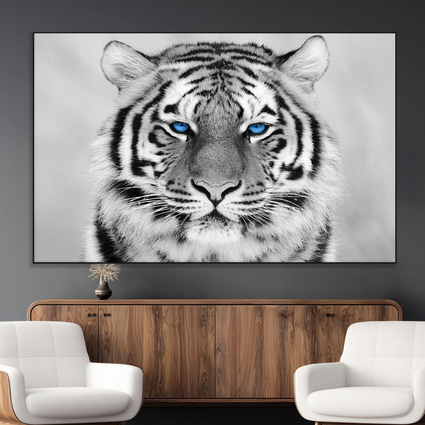 SEG-FC-51X34_Oversize - Black and White Tiger Wall Art Animal Canvas Print