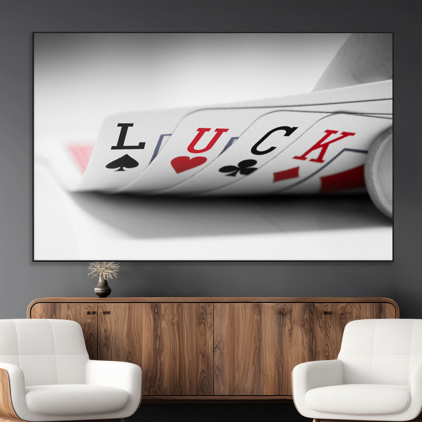 SEG-FC-51X34_Oversize - Framed Luck Poker Cards Canvas – Modern Triptych Wall Art, Ready to Hang for Game Rooms