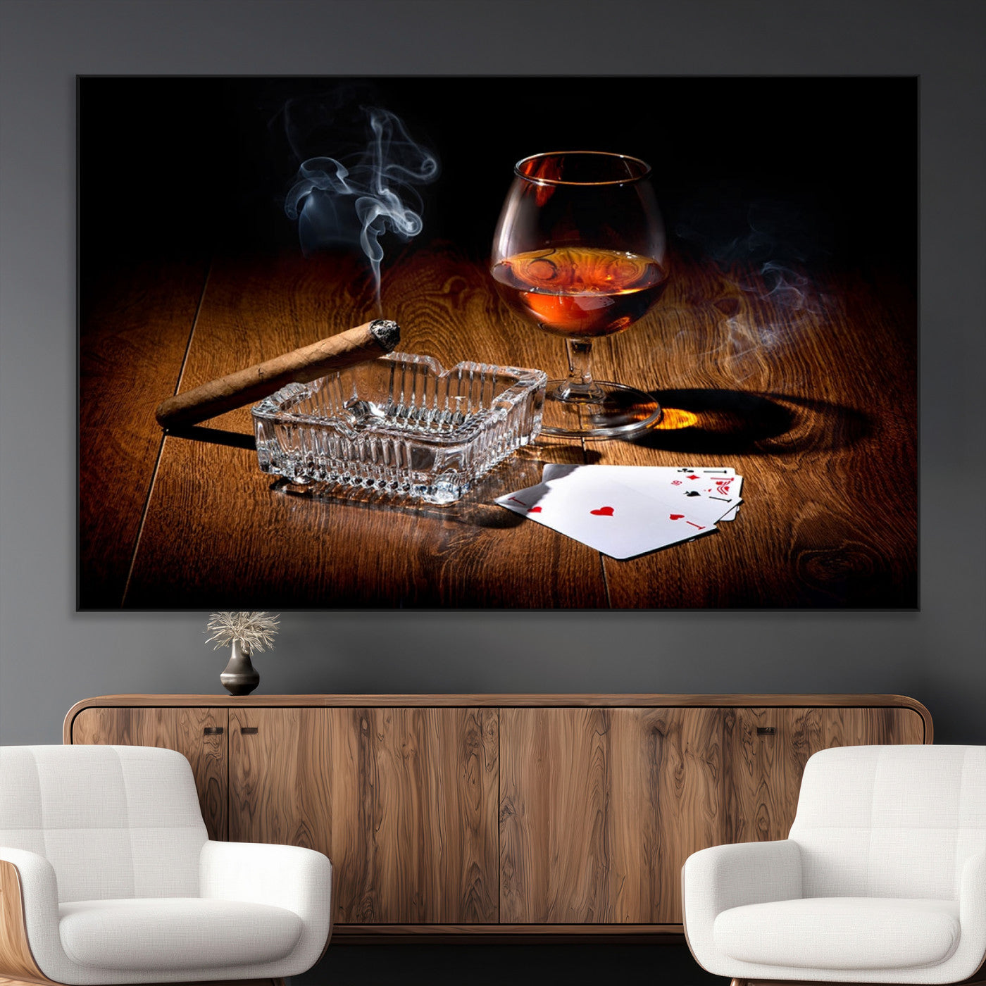 SEG-FC-51X34_Oversize - Whiskey Cigar Wall Art Canvas Print Kitchen Wall