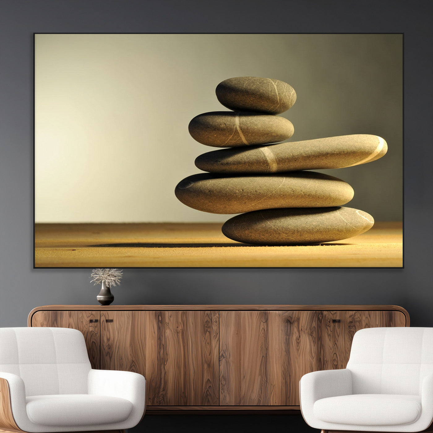 -Fluvial Zen Stones Canvas Wall Art Print
