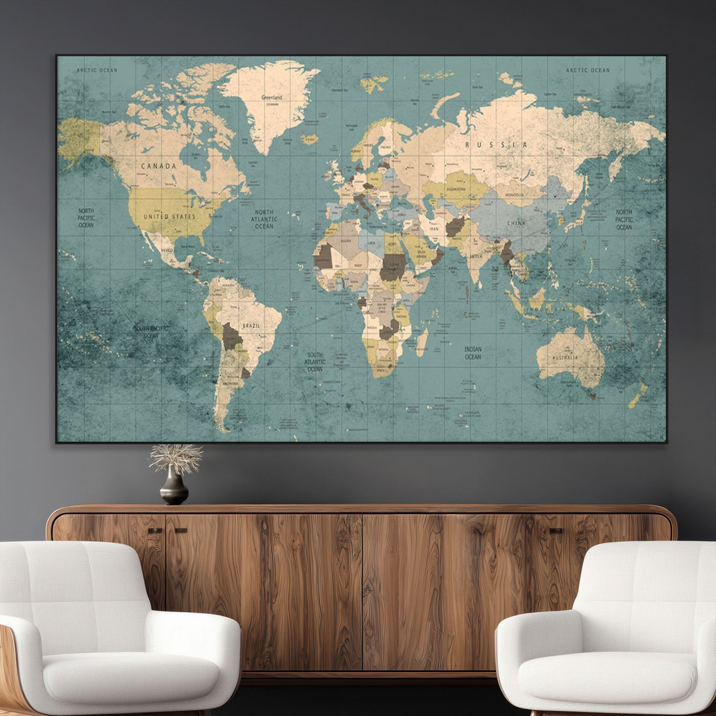 SEG-FC-51X34_Oversize - Classic World Map Wall Art Canvas Print, Framed Retro Map Art Picture Print, Vintage Atlas Perfect Rustic Explorer Decor Artwork