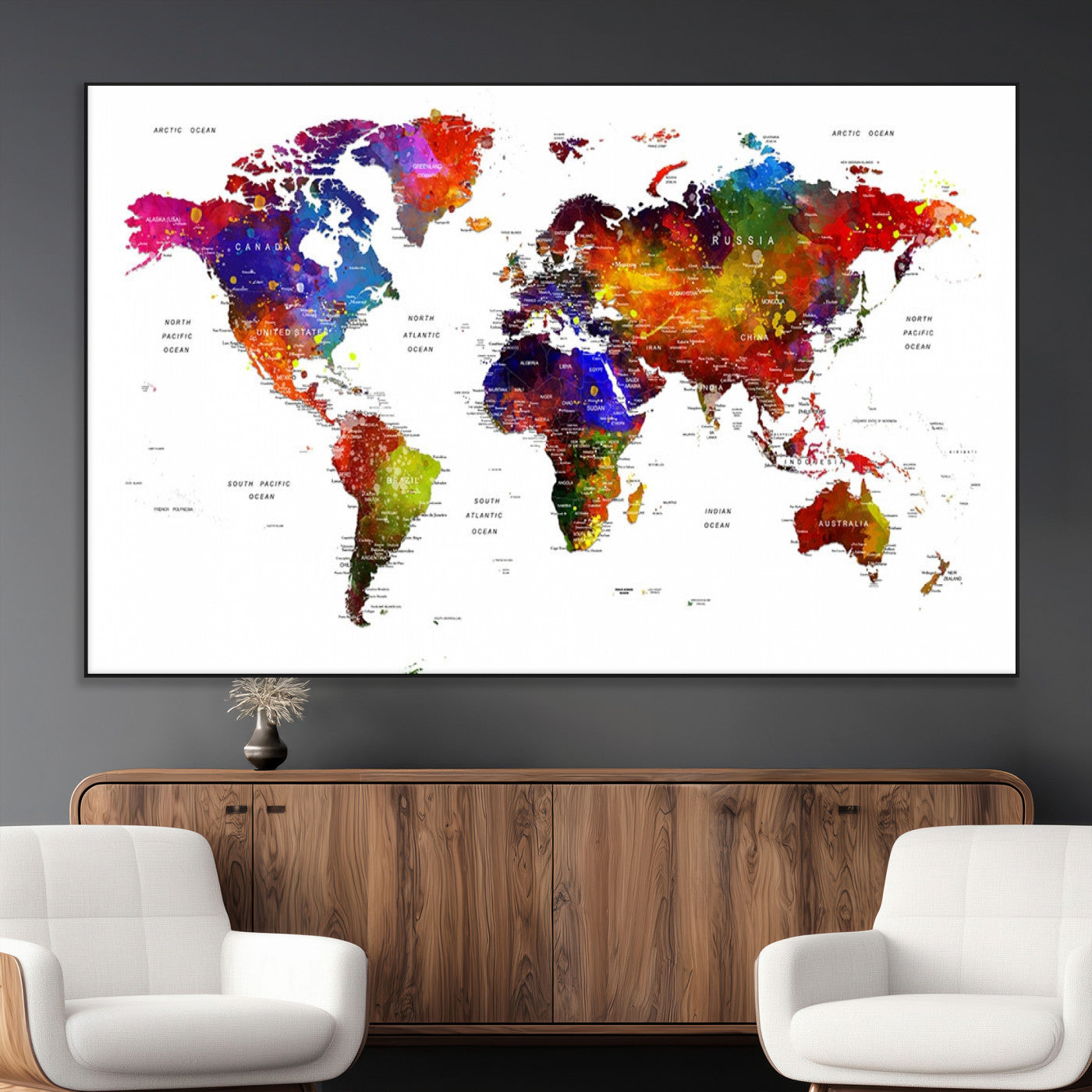 SEG-FC-51X34_Oversize - Push Pin World Map Canvas Print – Framed Wall Art for Couples to Track Their Travels – Anniversary