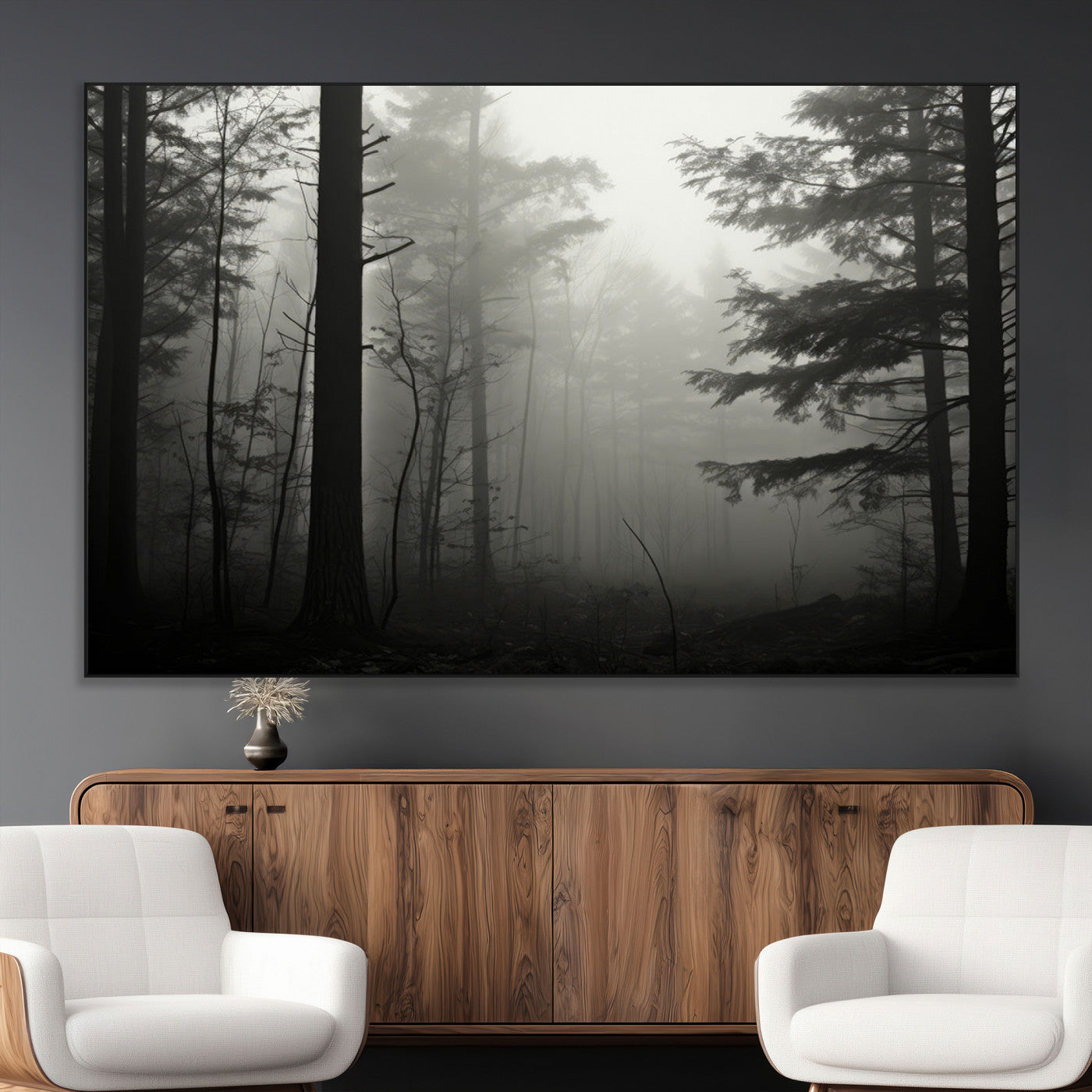 SEG-FC-51X34_Oversize - Misty Forest Wall Art Premium Canvas Print a Foggy and Serene Atmosphere - Nature Wall Art