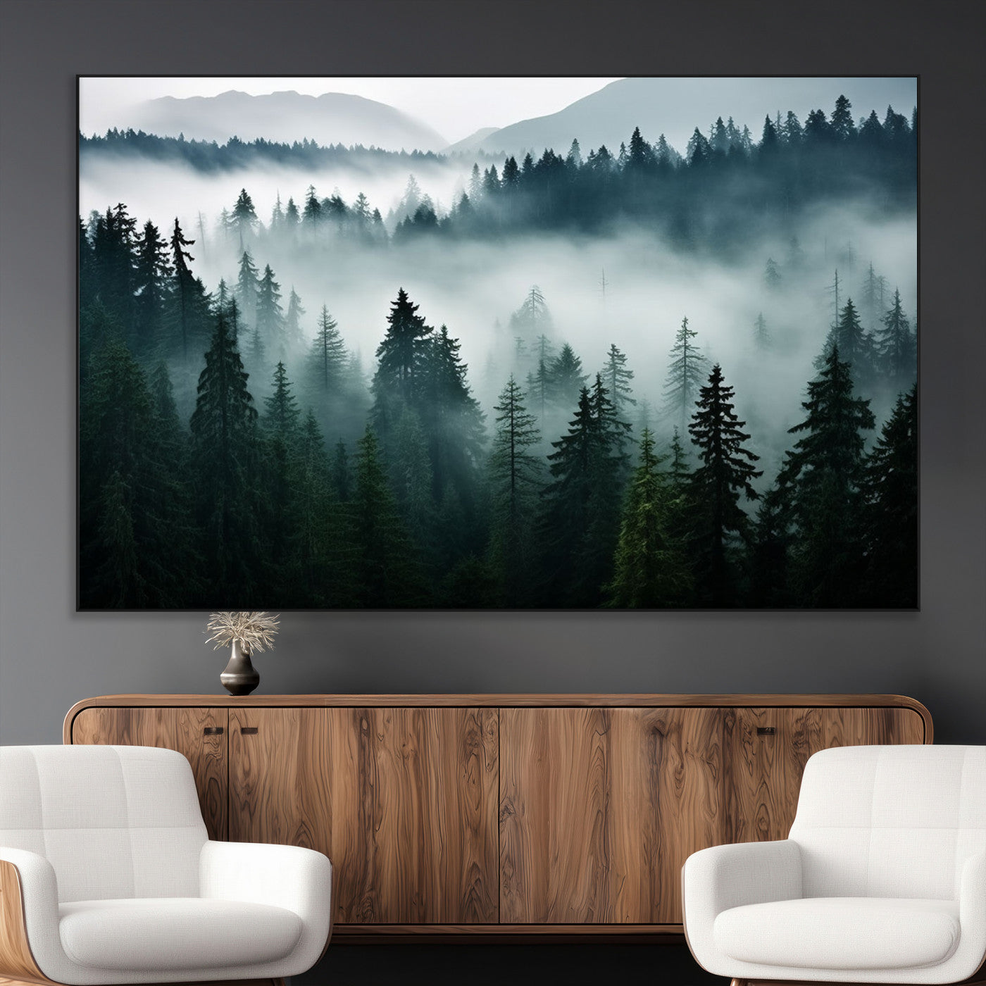 SEG-FC-51X34_Oversize - Captivating Misty Forest Wall Art Canvas, Premium Canvas Print a Foggy and Serene Atmosphere