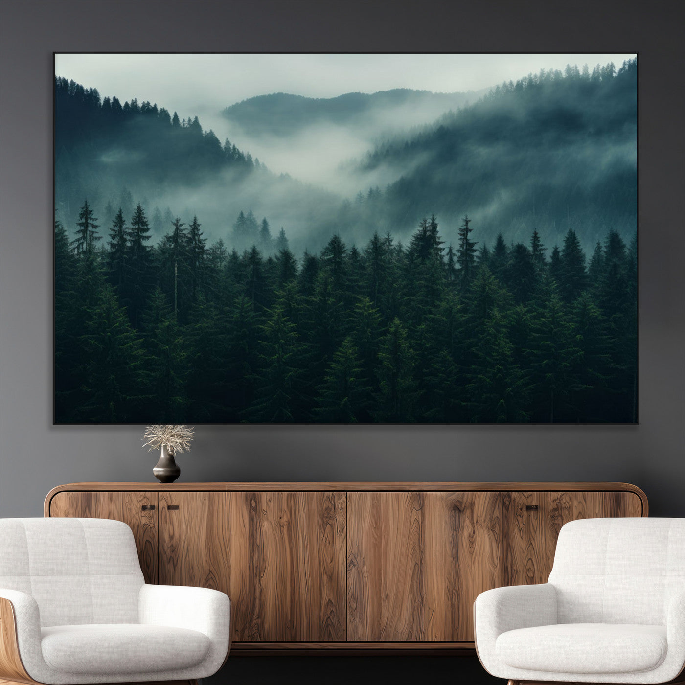 SEG-FC-51X34_Oversize - Captivating Misty Forest Wall Art Premium Canvas Print,  Foggy and Serene Atmosphere Wall Art Canvas
