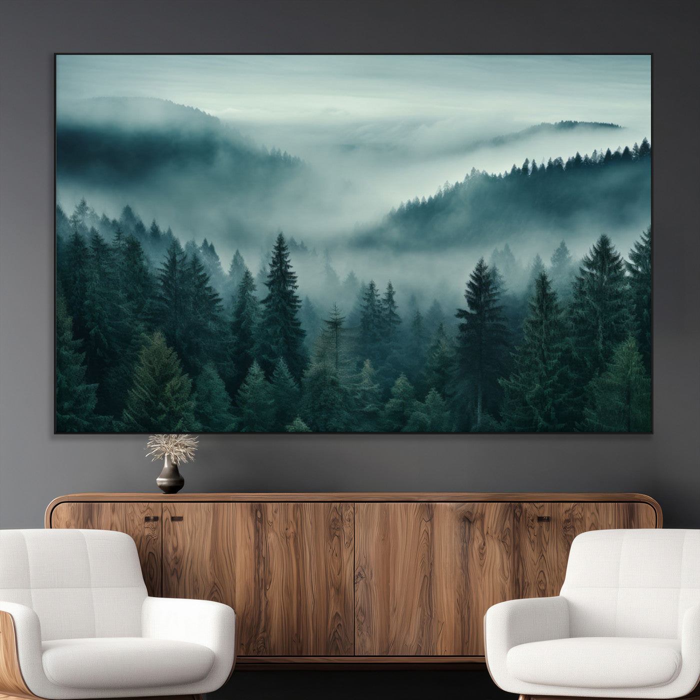 SEG-FC-51X34_Oversize - Captivating Misty Foggy Forest Wall Art Premium Canvas Print