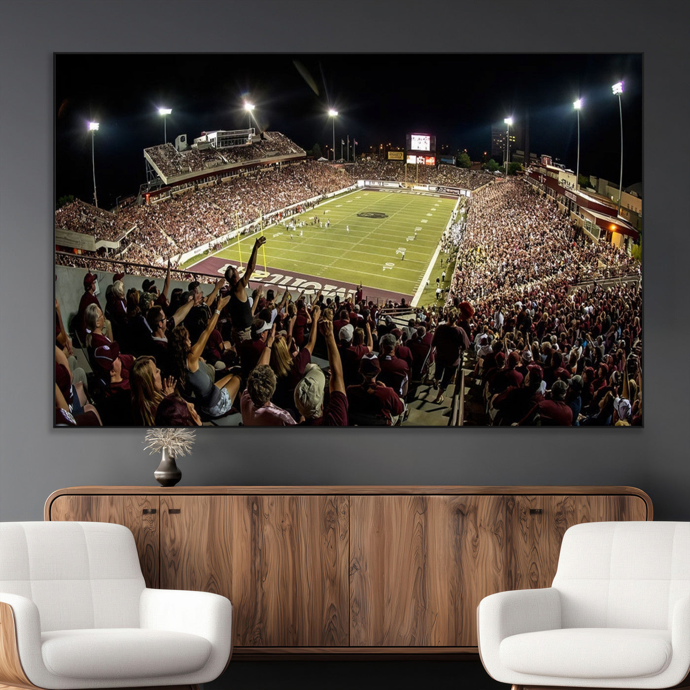 SEG-FC-51X34_Oversize - Washington-Grizzly Stadium Canvas Wall Art – Exciting Game Night Atmosphere Captured in Panoramic
