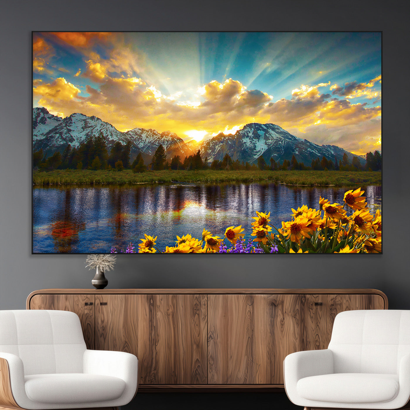 SEG-FC-51X34_Oversize - Grand Teton Park Amazing Mountain Landscape Sunset Wall Art Canvas Print