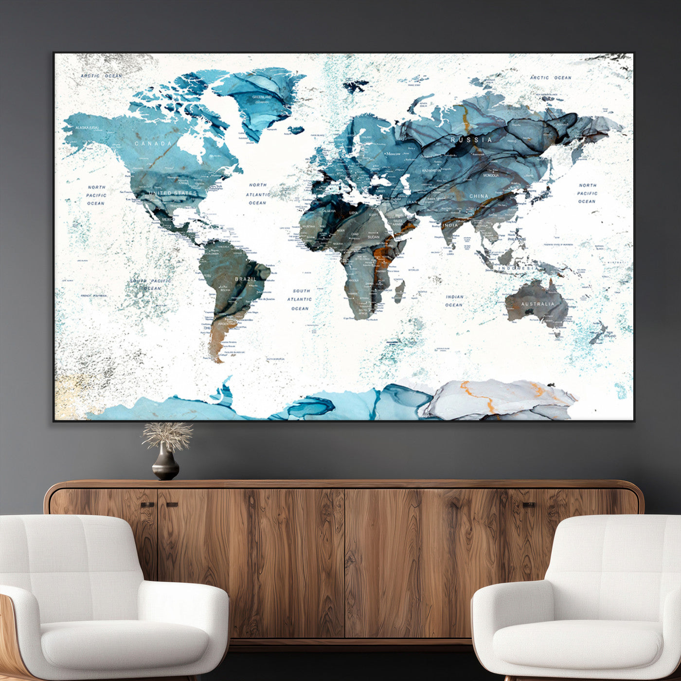 SEG-FC-51X34_Oversize - Push Pin World Map Canvas Print – Framed Wall Art for Couples to Track Their Travels – Anniversary