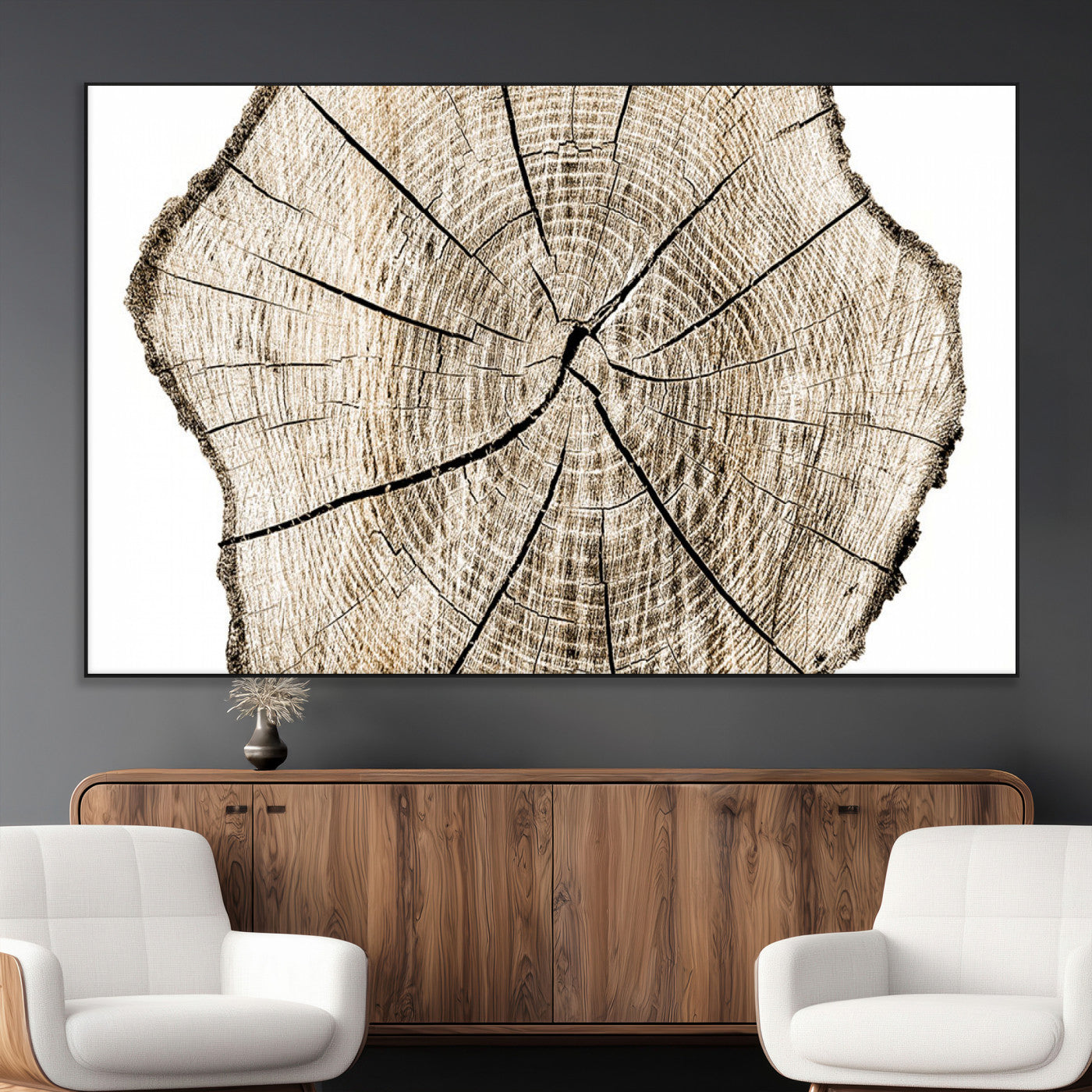 SEG-FC-51X34_Oversize - Abstract Wood Tree Ring Wall Art - Ready to Hang Minimalist Wooden Design for Rustic & Contemporary
